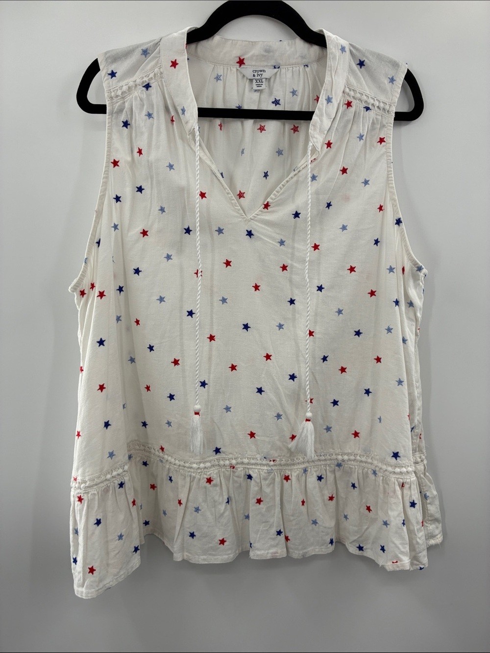 Crown & Ivy Sleeveless White Star-Print Peplum Top XXL